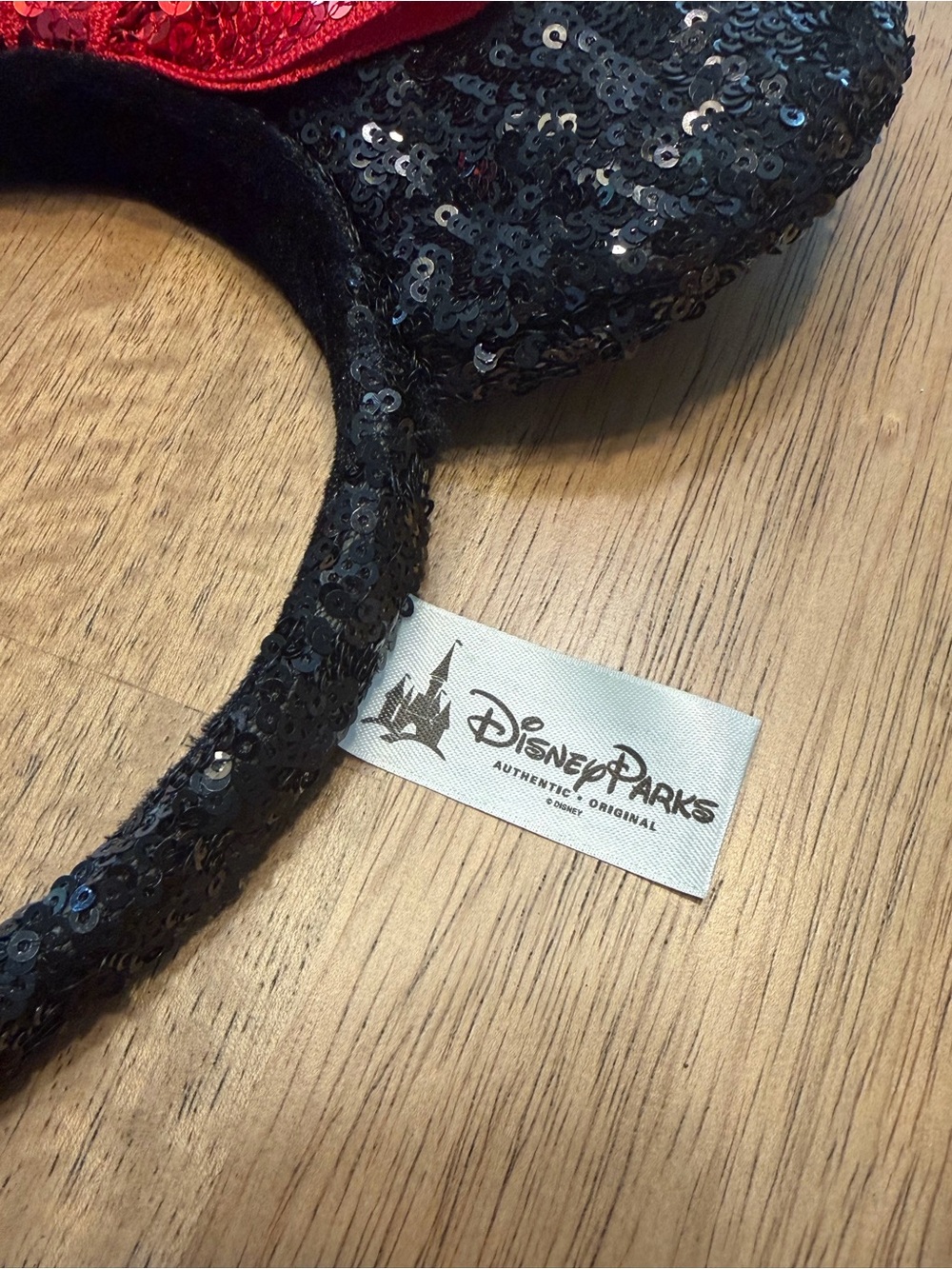 Disney Parks Minnie Mouse Black Sequin Ears Headband with Red Bow EUC - Picture 3 of 7